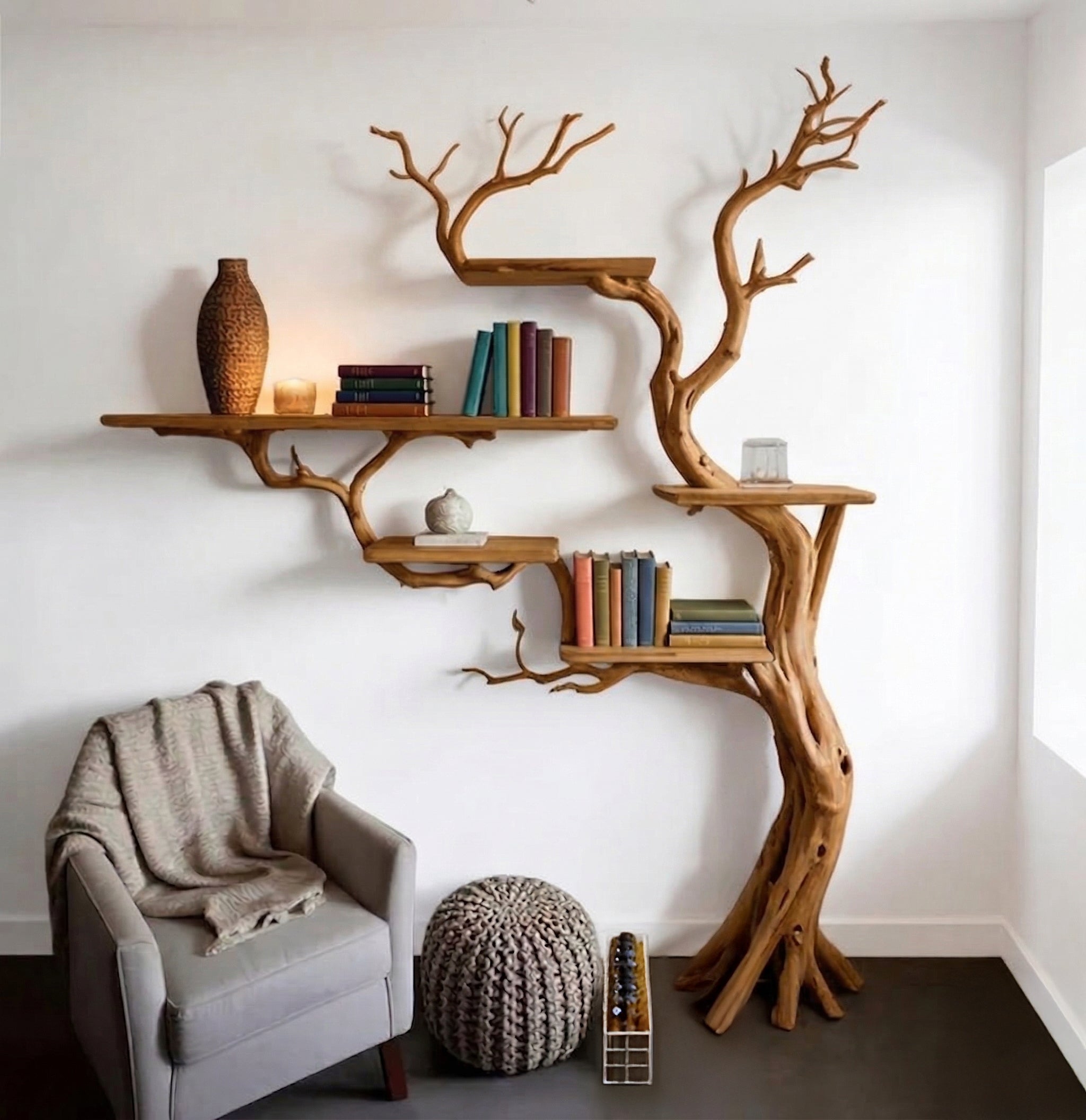 Tree Branch Bookshelf Wooden Bookcase Tree Bookshelves Mid Century Decor