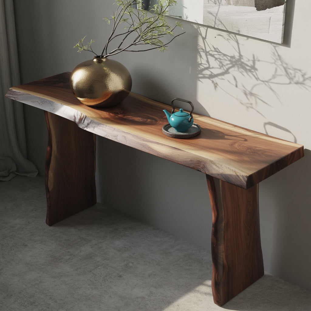 Solid Wood Live Edge Console Table – Minimalist Handmade Entryway