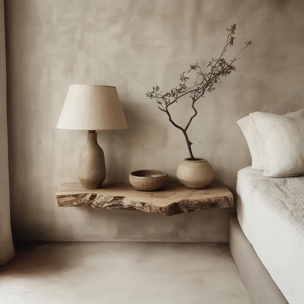 Rustic Live Edge Floating Bedside Shelf – Solid Wood Wall Shelf