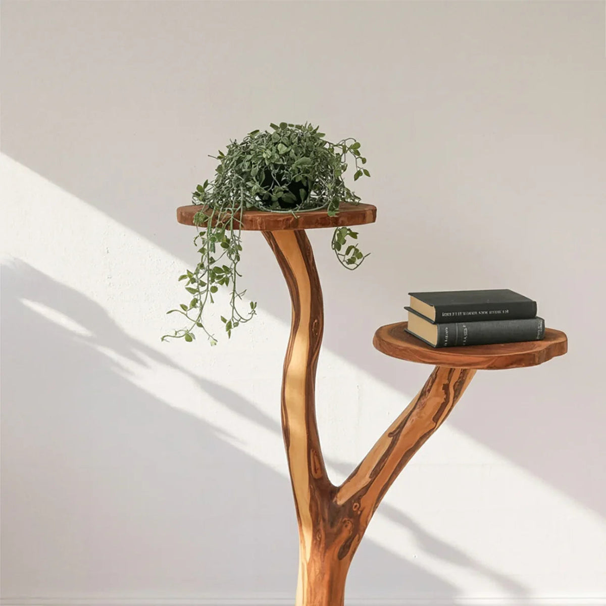 Artisan Sculptural Tree-Branch Side Table | Handcrafted Solid Wood Pedestal