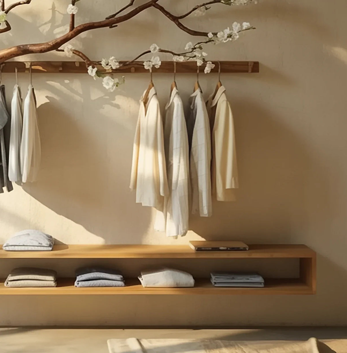 Blossom Branch Hall Tree - Aesthetic Tree Hanger with Floating Shelf
