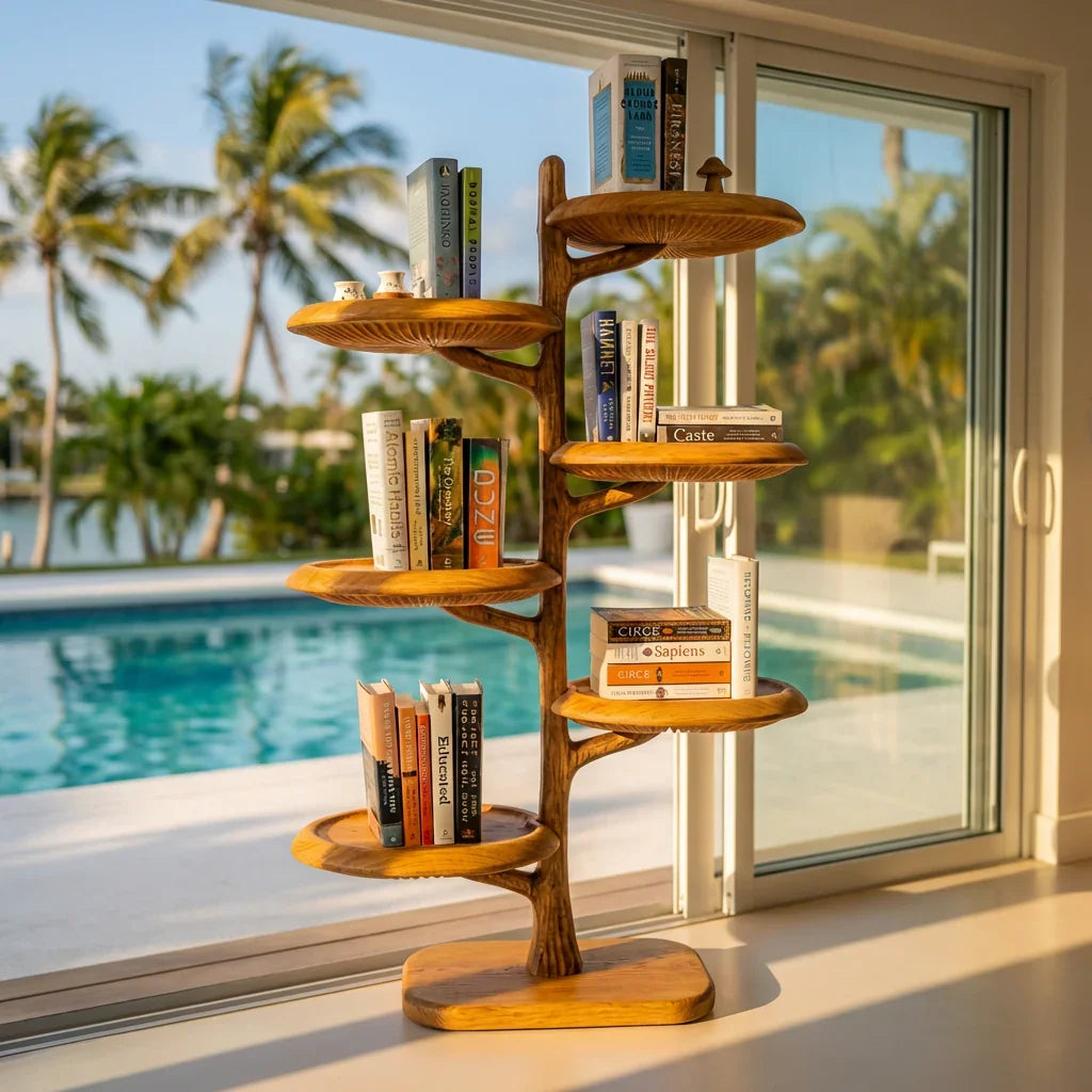 Freestanding Mushroom Tree Bookshelf With Carved Gill Shelves - Ashdeco 2026