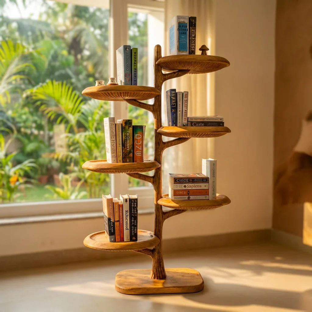 Freestanding Mushroom Tree Bookshelf With Carved Gill Shelves - Ashdeco 2026