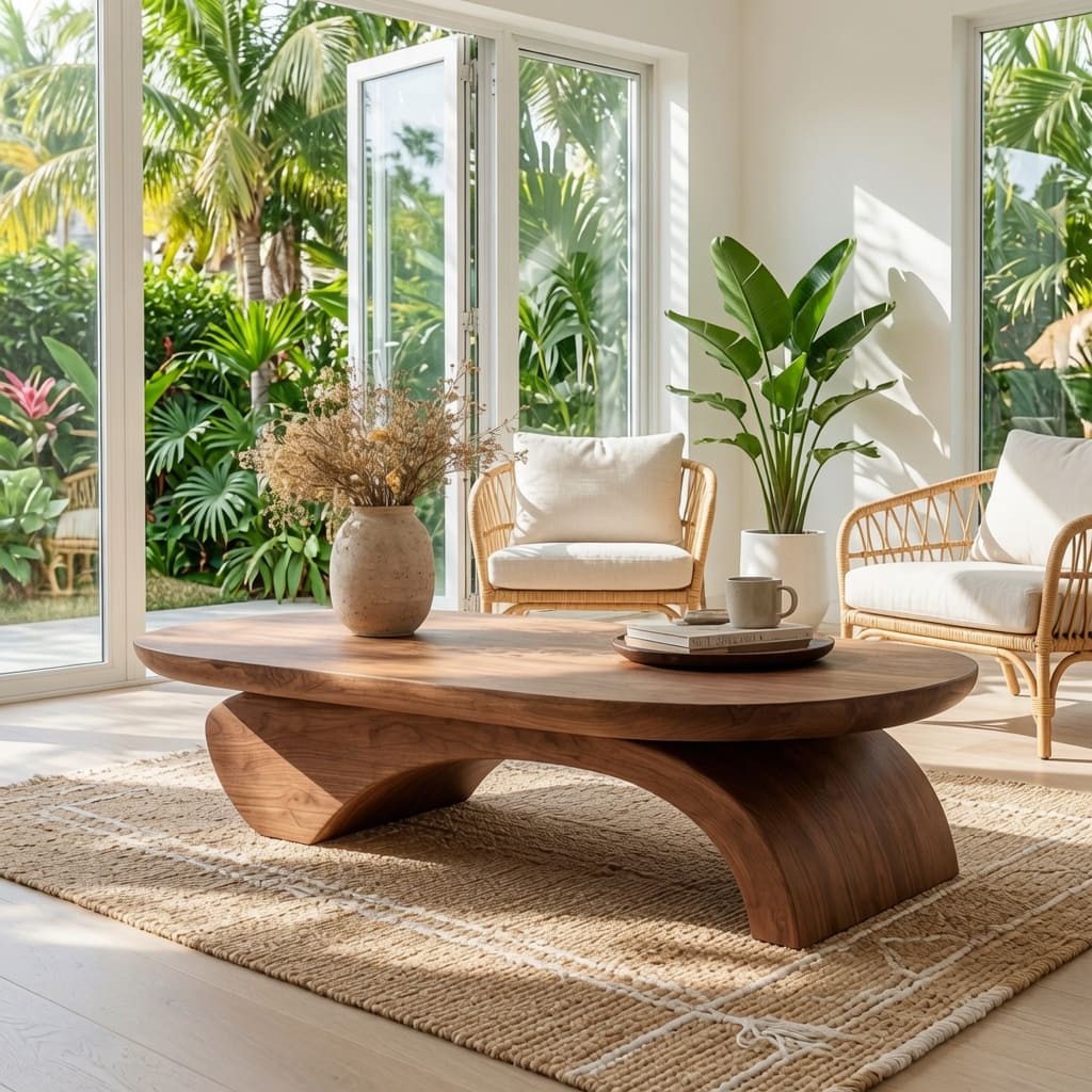 Handcrafted live edge sculptural coffee table in solid wood