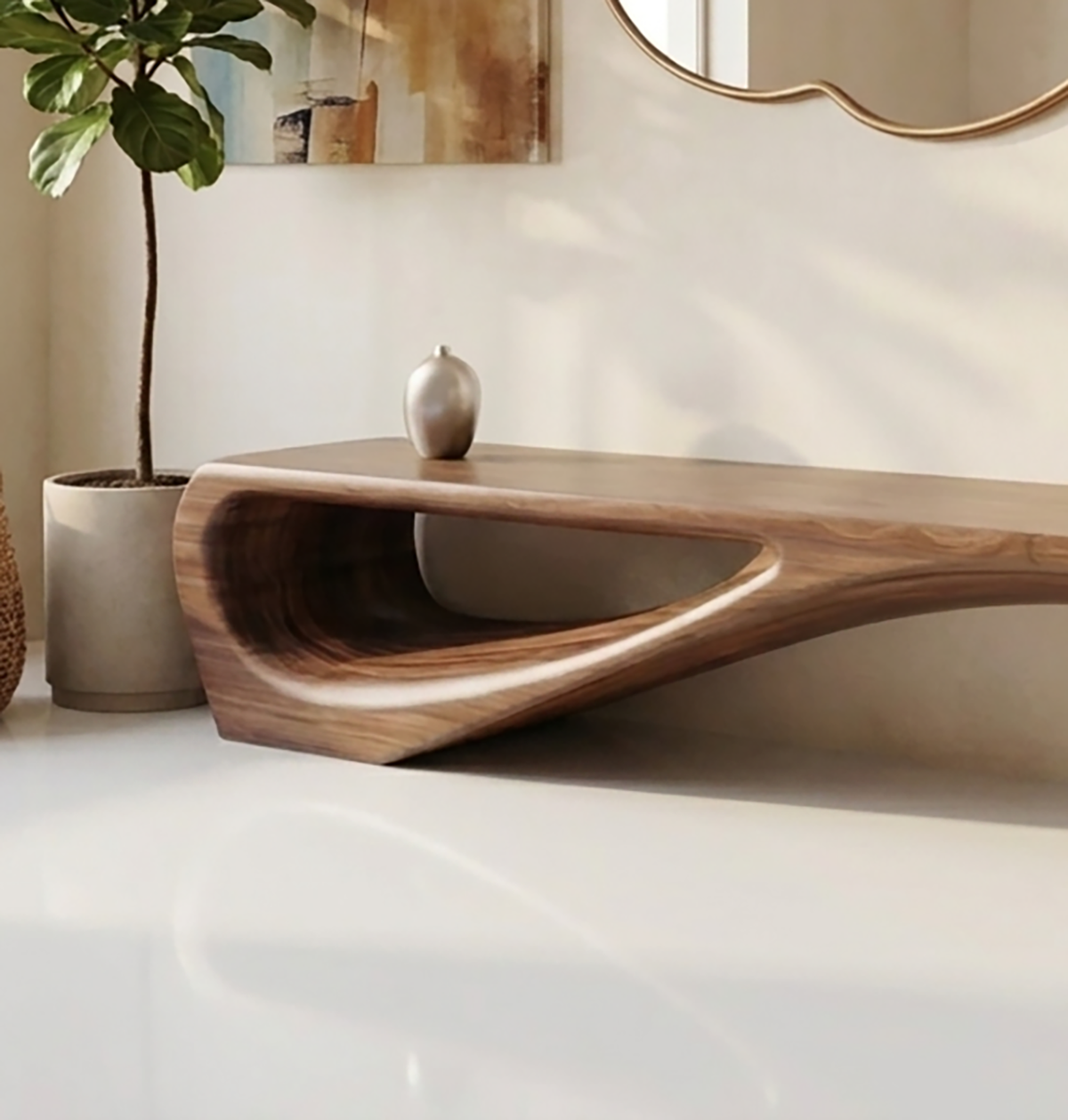 Organic modern bench for entryway or bedroom seating