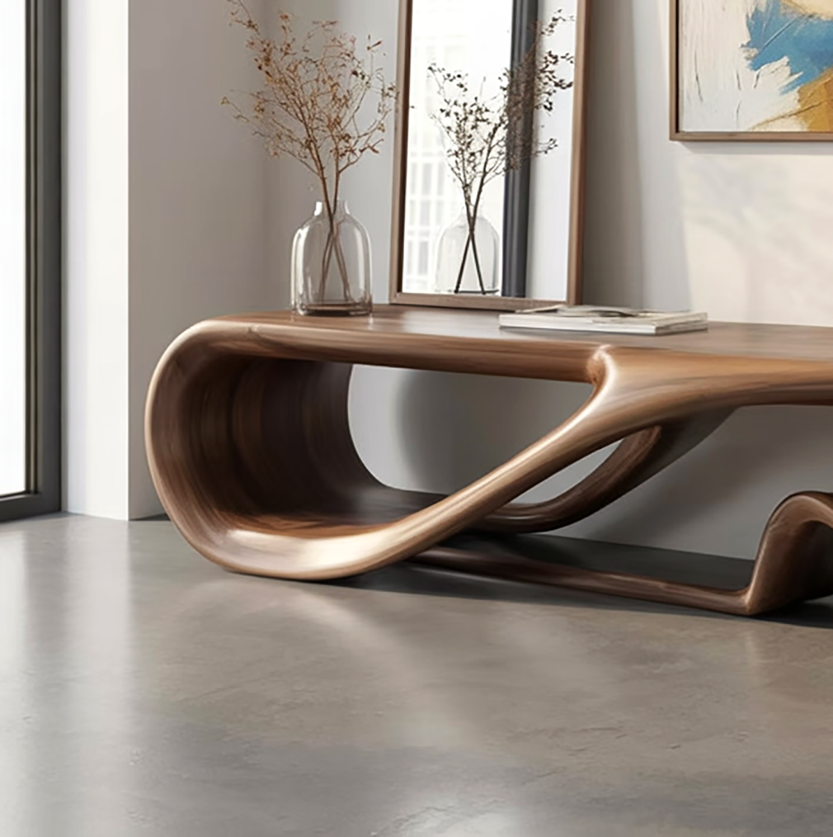Organic modern bench for entryway or bedroom seating