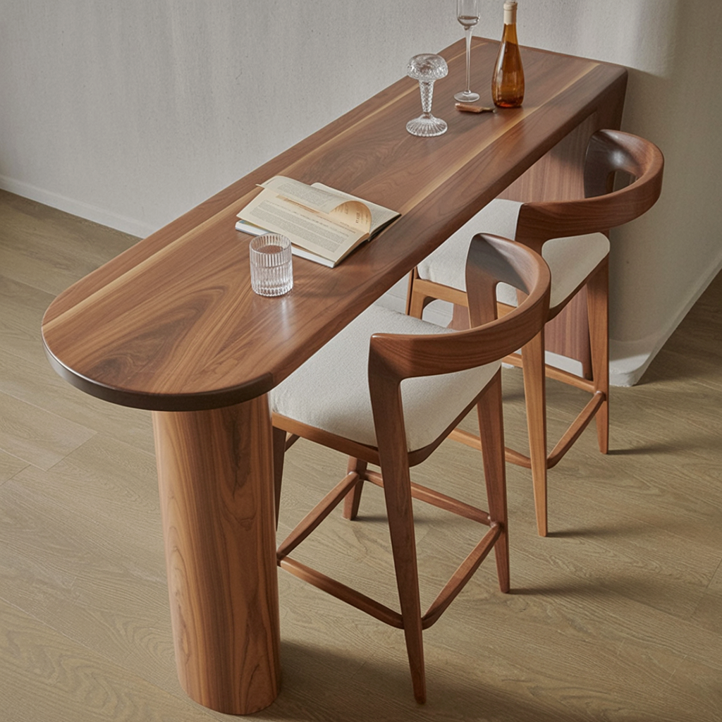 Modern sculptural wood table with flowing organic form