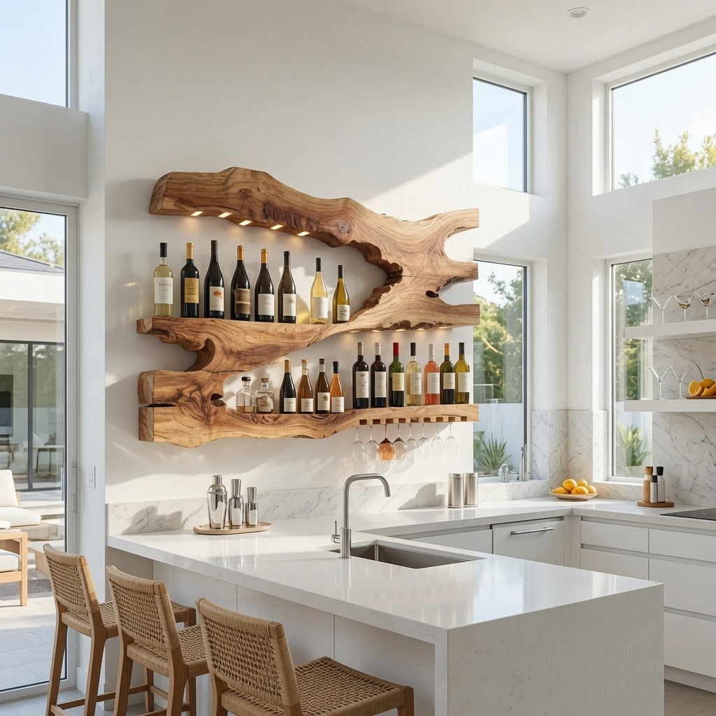 Kitchen wine wall accent crafted from natural hardwood