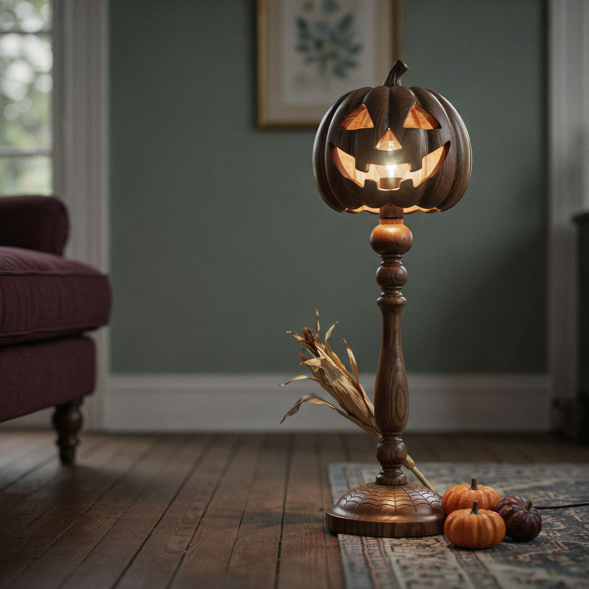 Tree root base Halloween floor lamp in solid wood