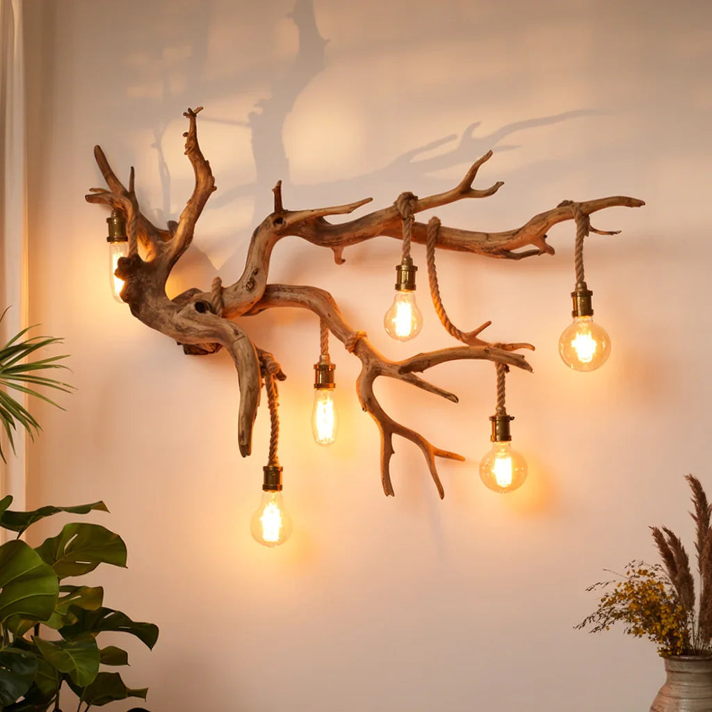 Driftwood branch wall sconce hanging pendant wood lamp
