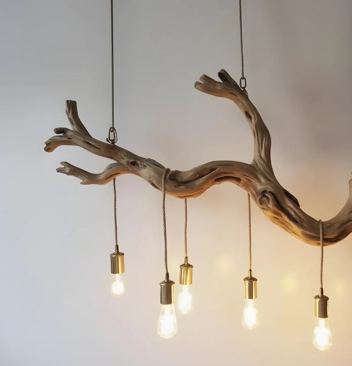 Rustic driftwood chandelier with natural wood branch design