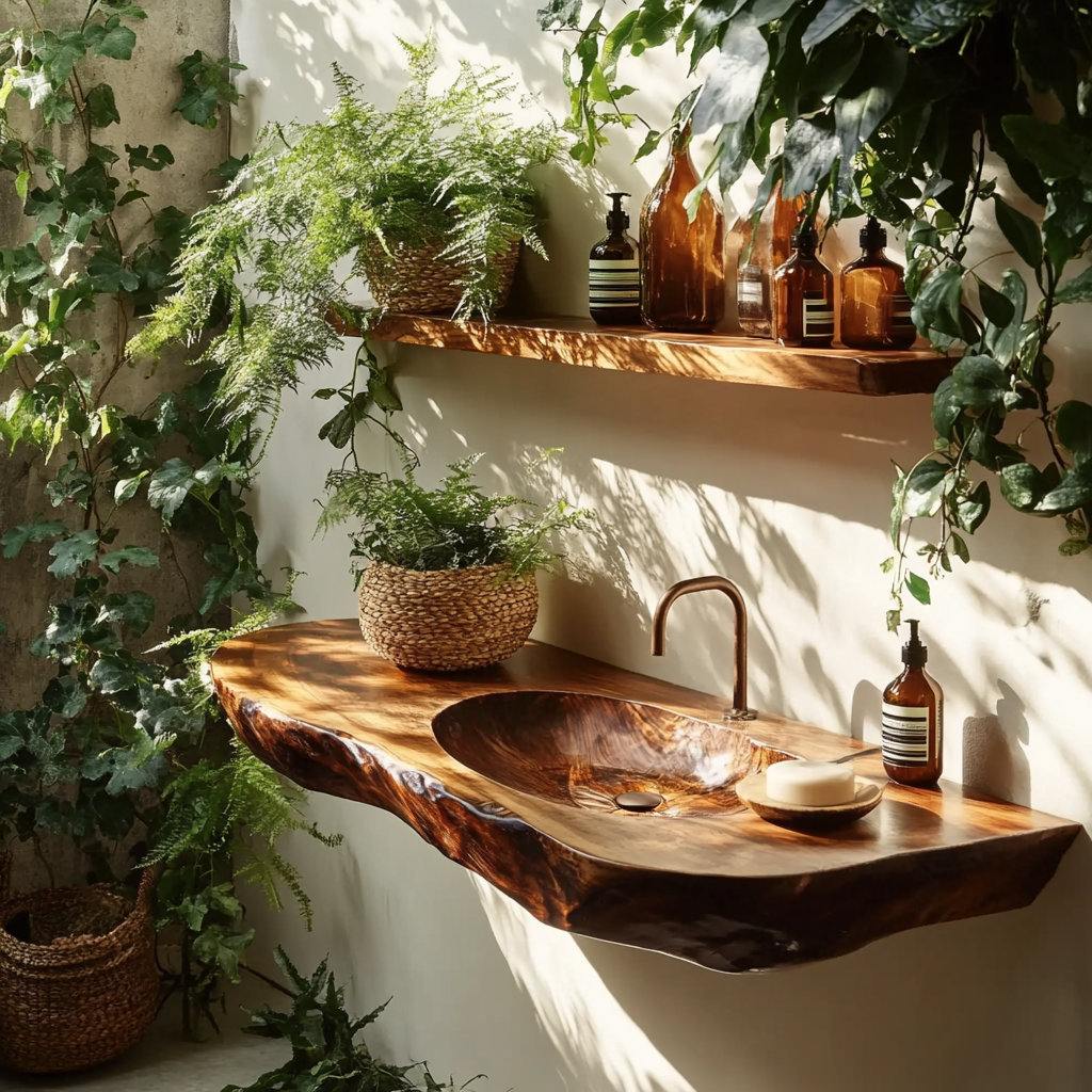 Organic modern bathroom vanity with sculptural silhouette