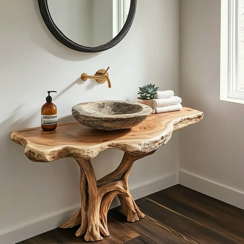 Live edge coffee table with sculptural form and natural finish