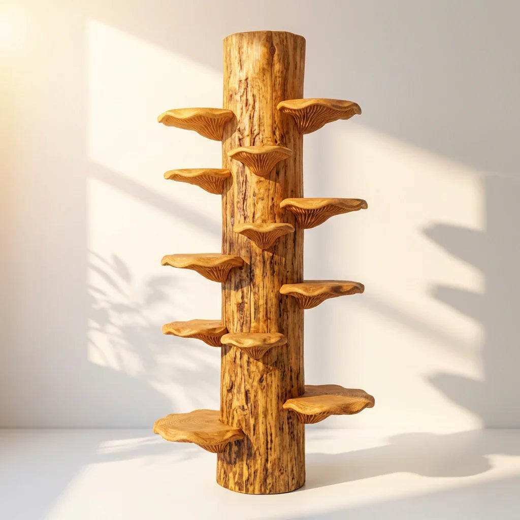 Mushroom Log Tower Bookshelf with Spiral Bracket Shelves, Handcrafted Freestanding Solid Wood Display Column for Living Room, Bedroom, Plant Stand - Ashdeco 2026