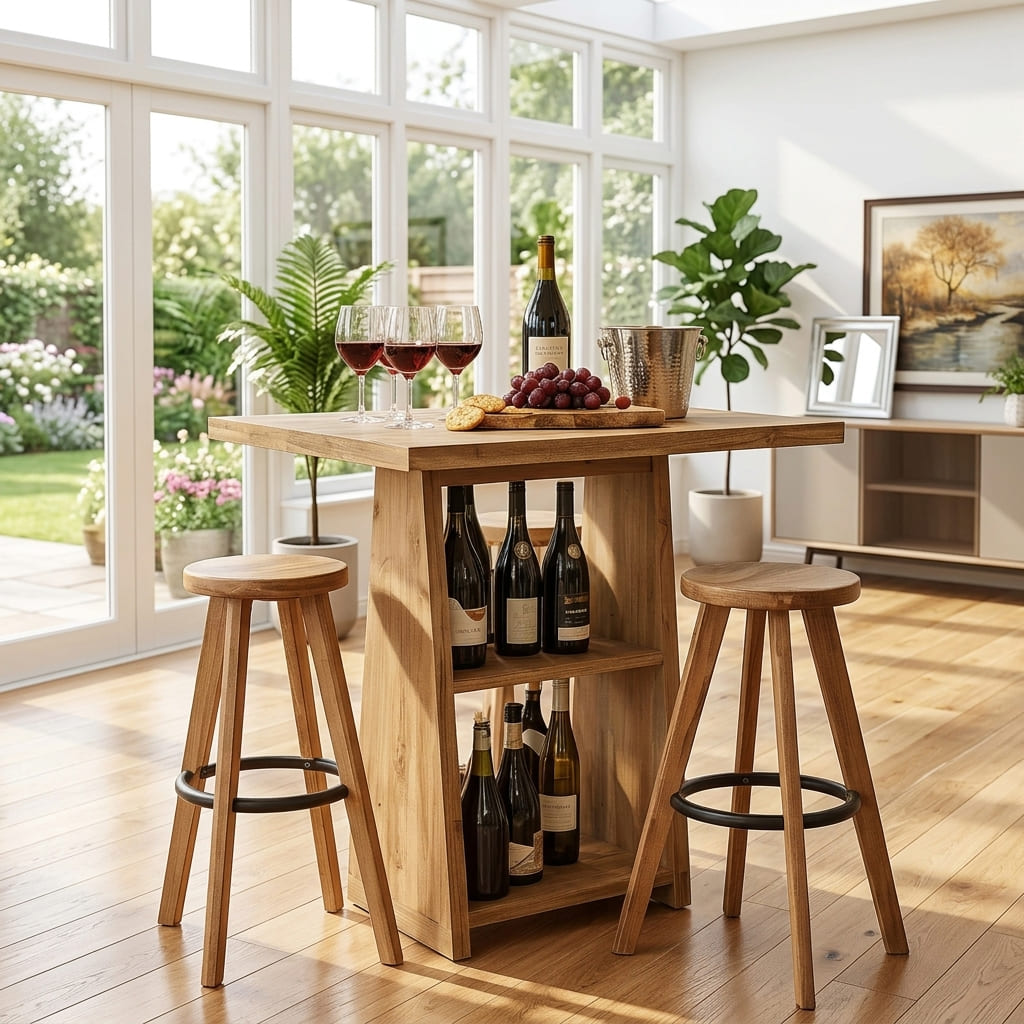 Multi-functional bar table in natural solid wood