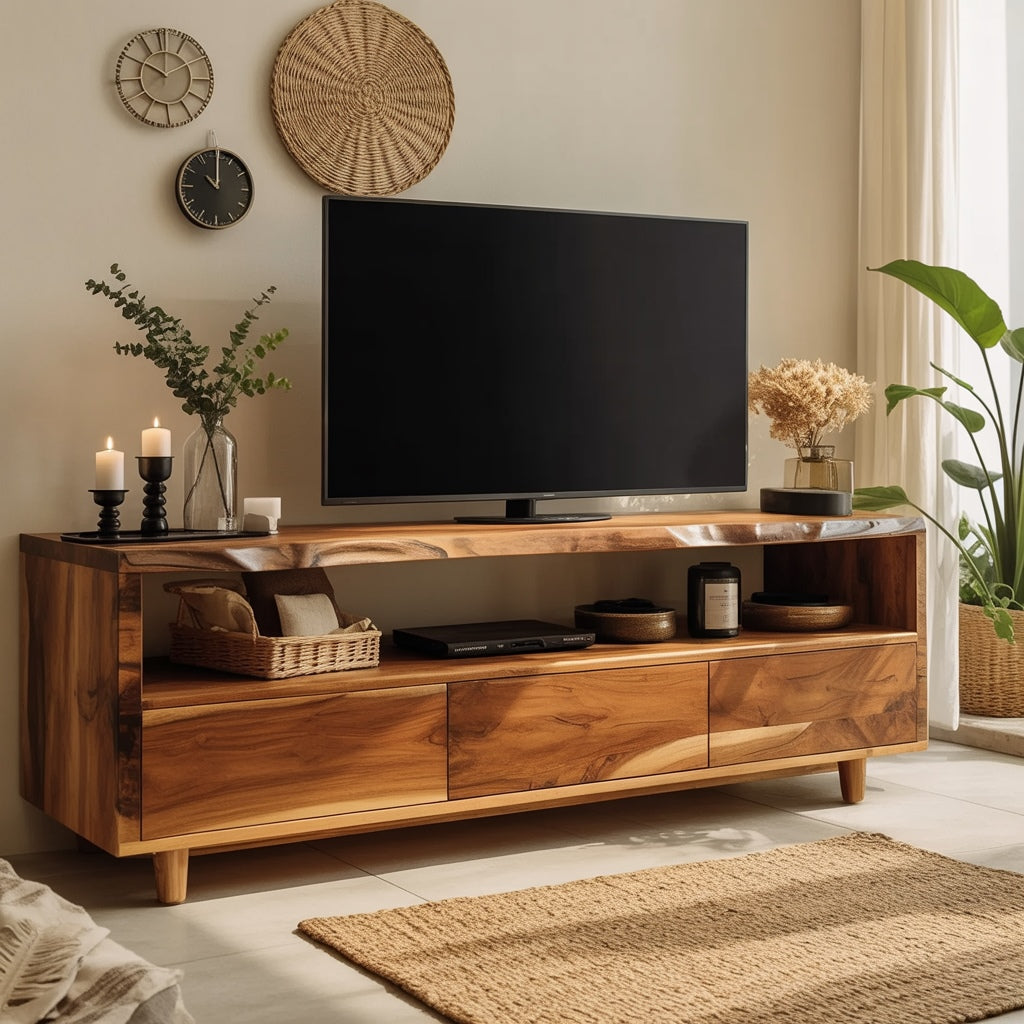 Organic live edge TV stand crafted from premium solid wood