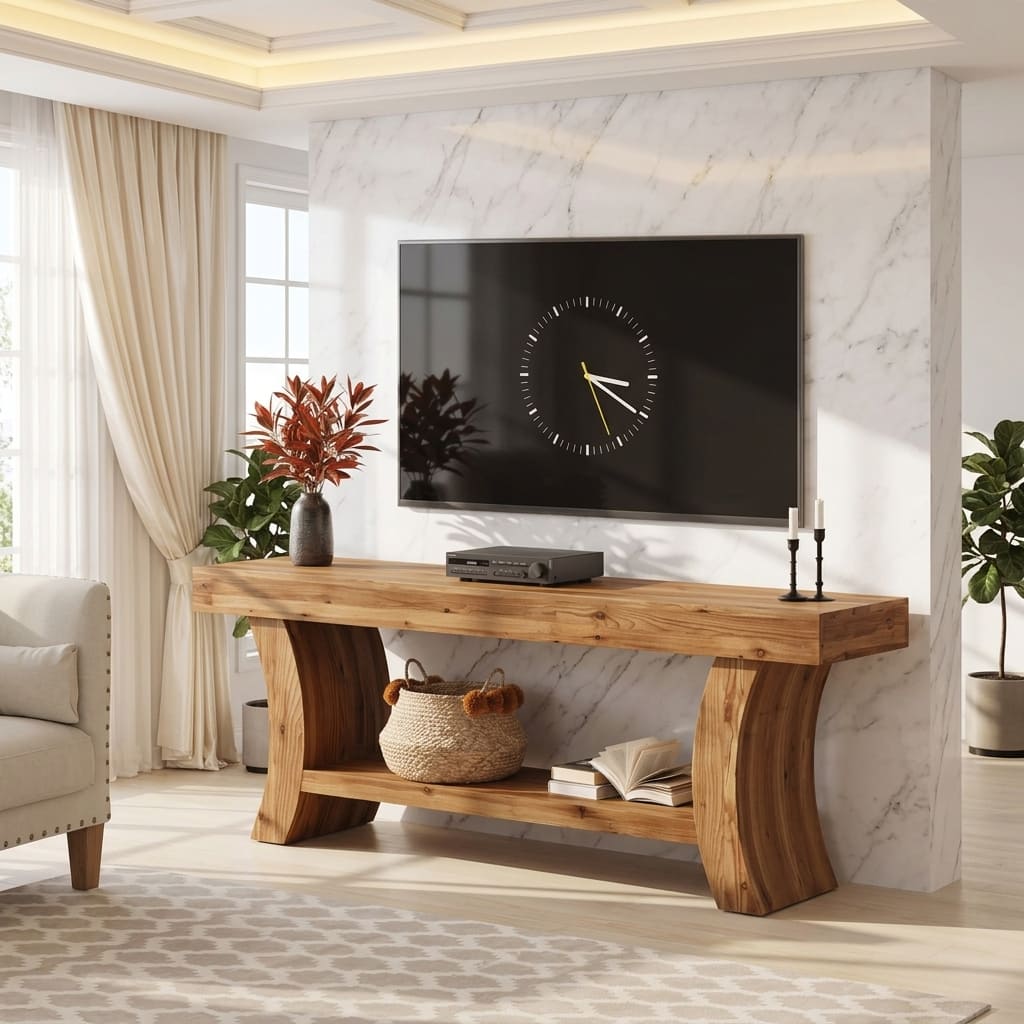 Rustic live edge media console crafted from natural wood