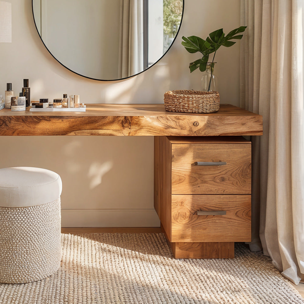 Modern solid wood makeup vanity with live edge design