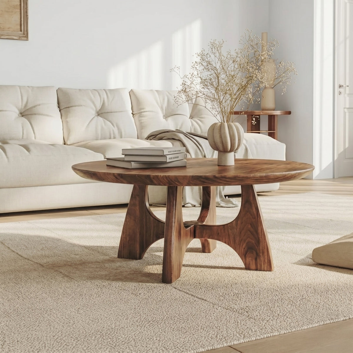 Round Solid Wood Coffee Table Sculptural Live Edge Center Table