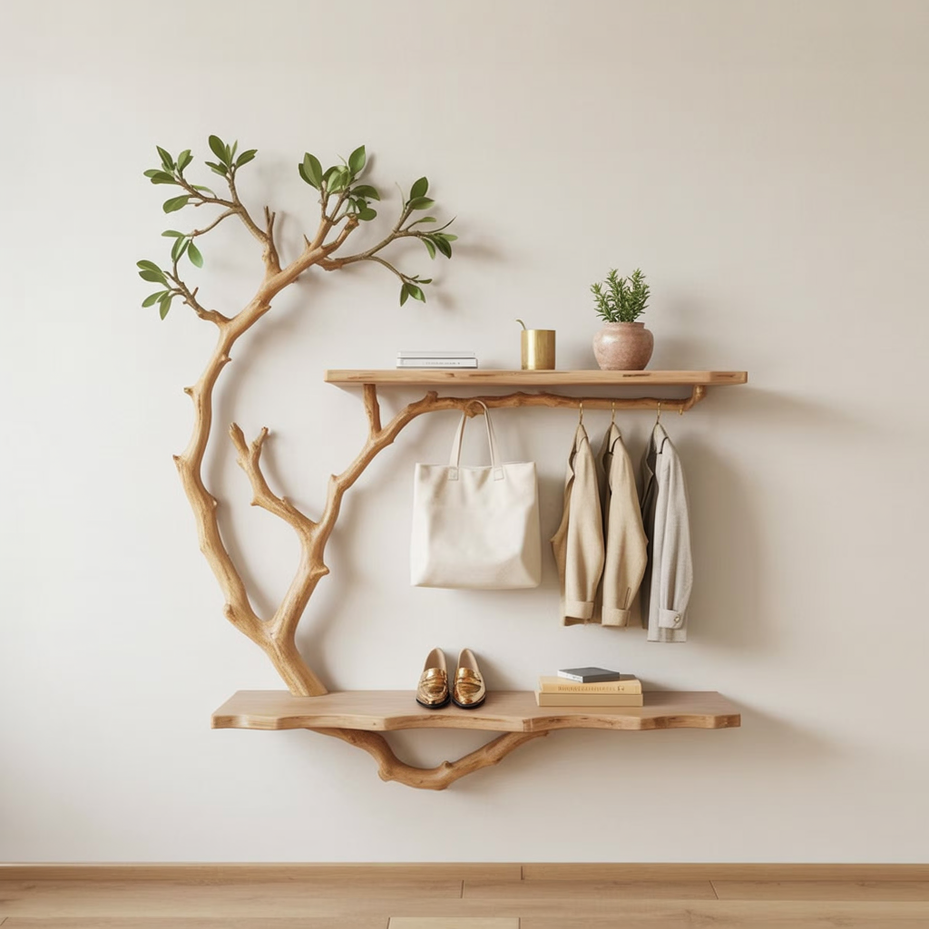 Sculptural tree coat rack with organic modern design