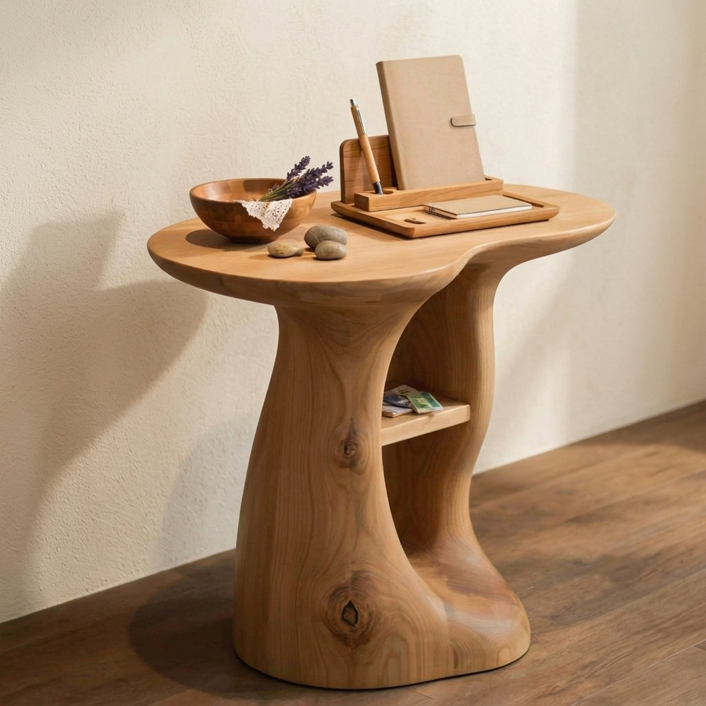 Sculptural organic end table crafted from premium live edge solid wood