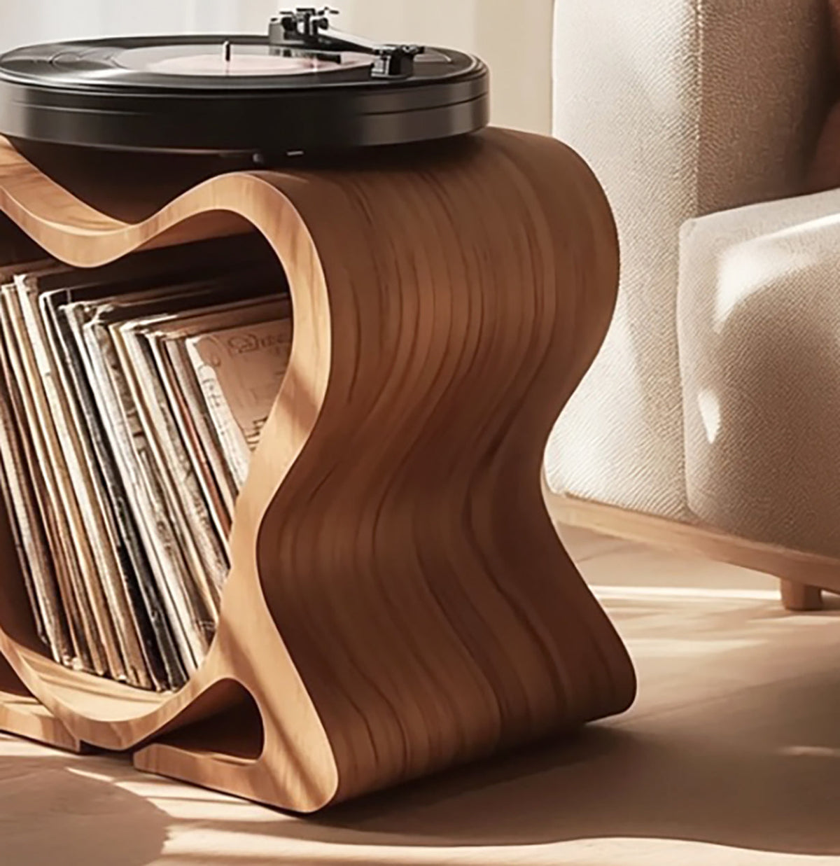 Unique solid wood record cabinet with wavy heart shaped design