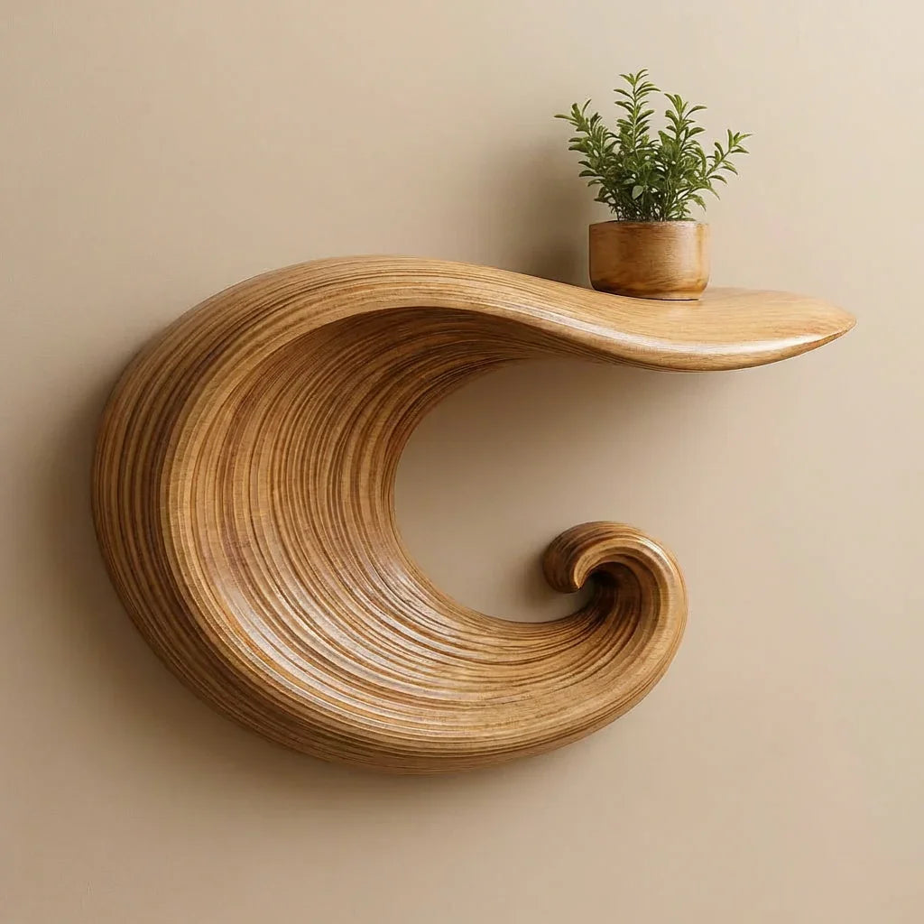 Sculptural Wave Floating Shelf - Hand carved Solid Wood Wall Art Shelf - Ashdeco 2026