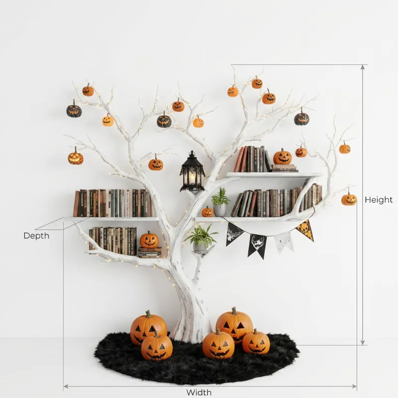 Sculptural Tree Branch Solid Wood Halloween Bookshelf