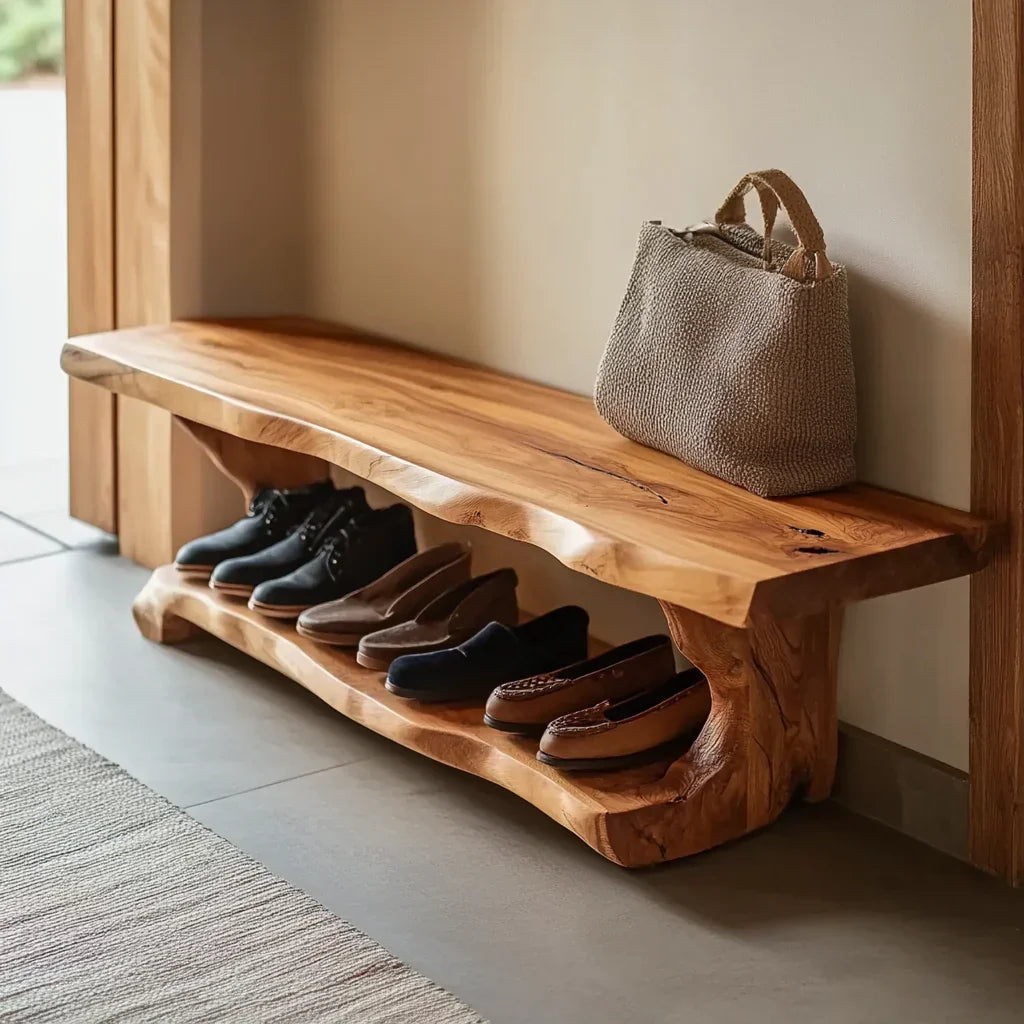 Mid century handcrafted wooden shoe storage bench for home