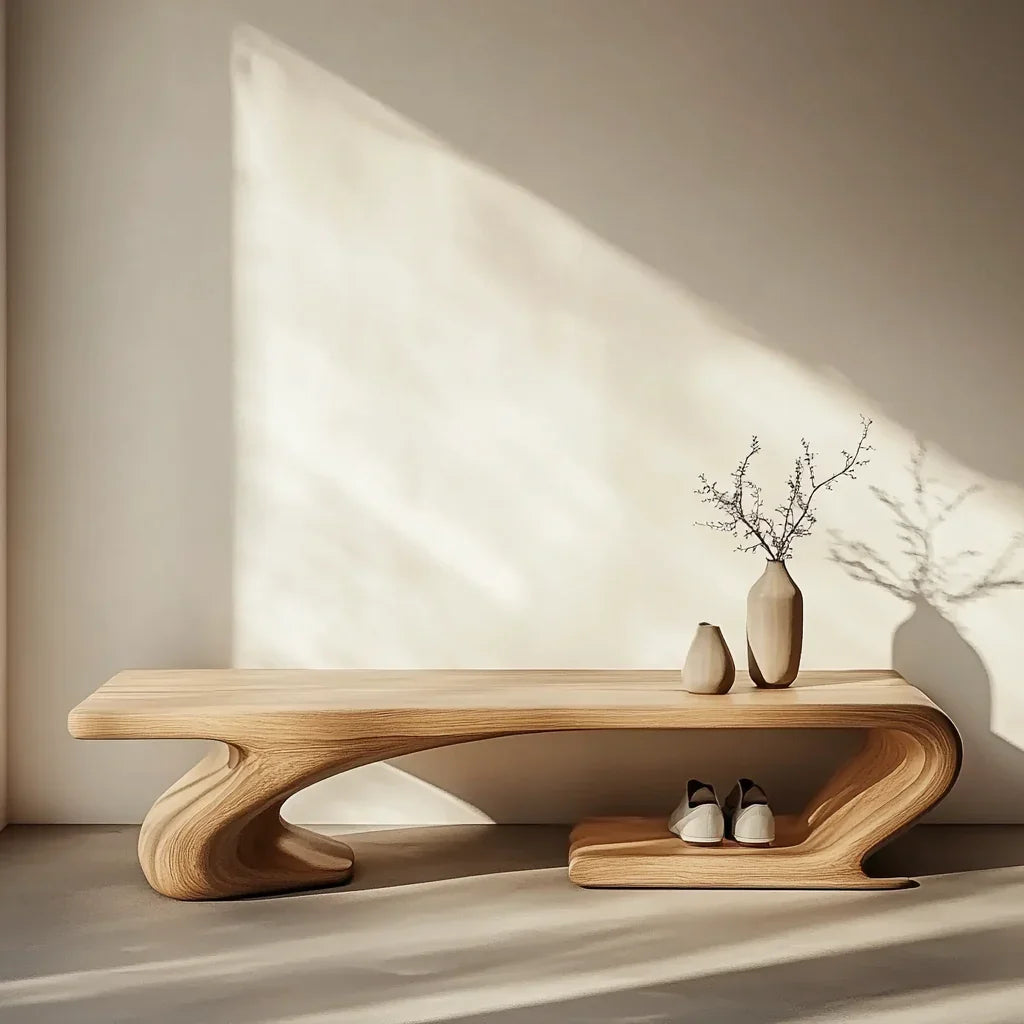 Solid wood narrow shoe rack bench for entryway storage