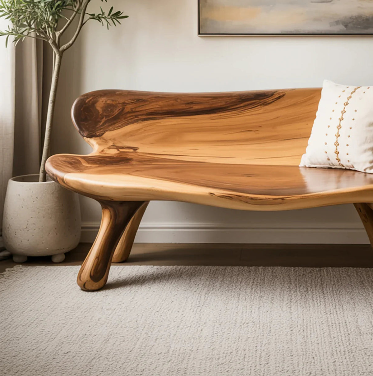 Solid wood bench for entryway, hallway, or living room seating