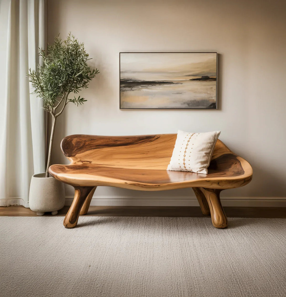 Strong wooden bench for home seating with minimalist design