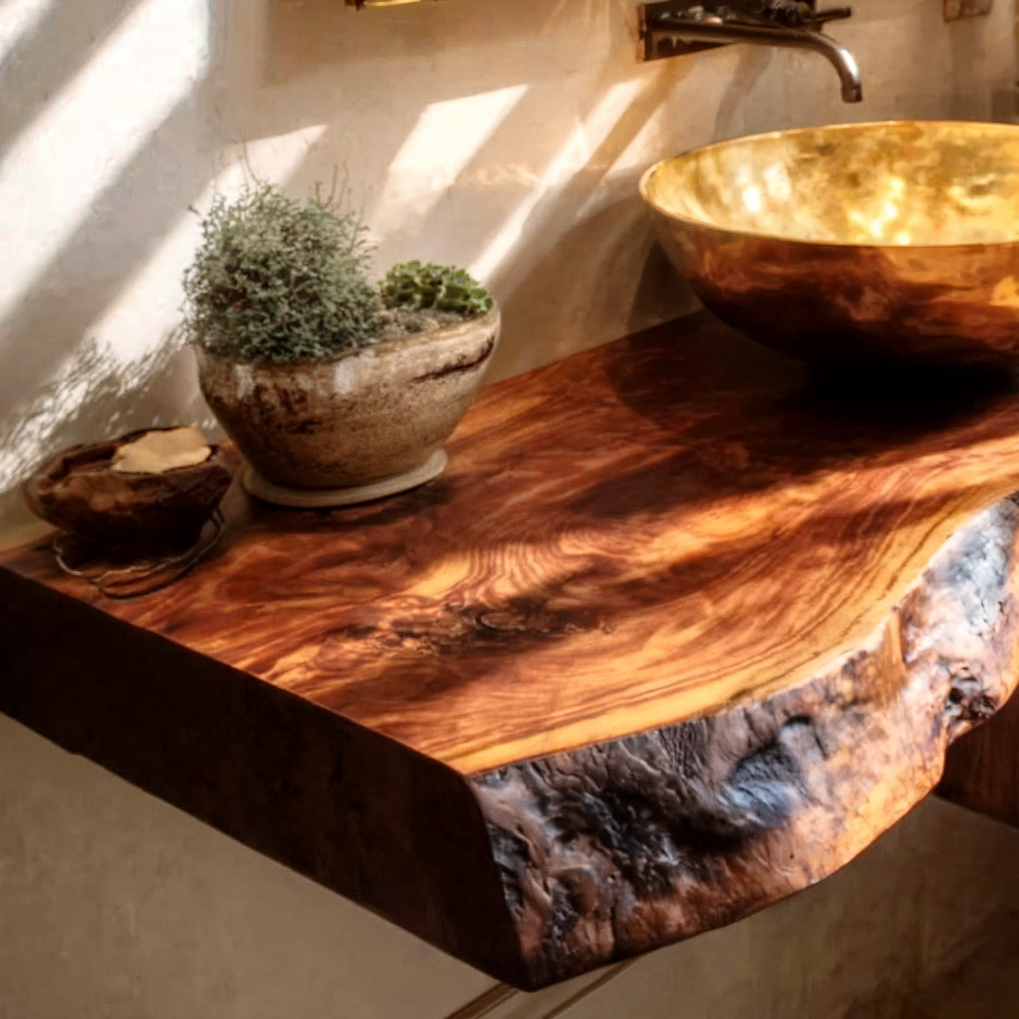 Floating Vanity – Handcrafted Live Edge Bathroom Shelf, Rustic Wall Mounted Desk Shelf with Brackets