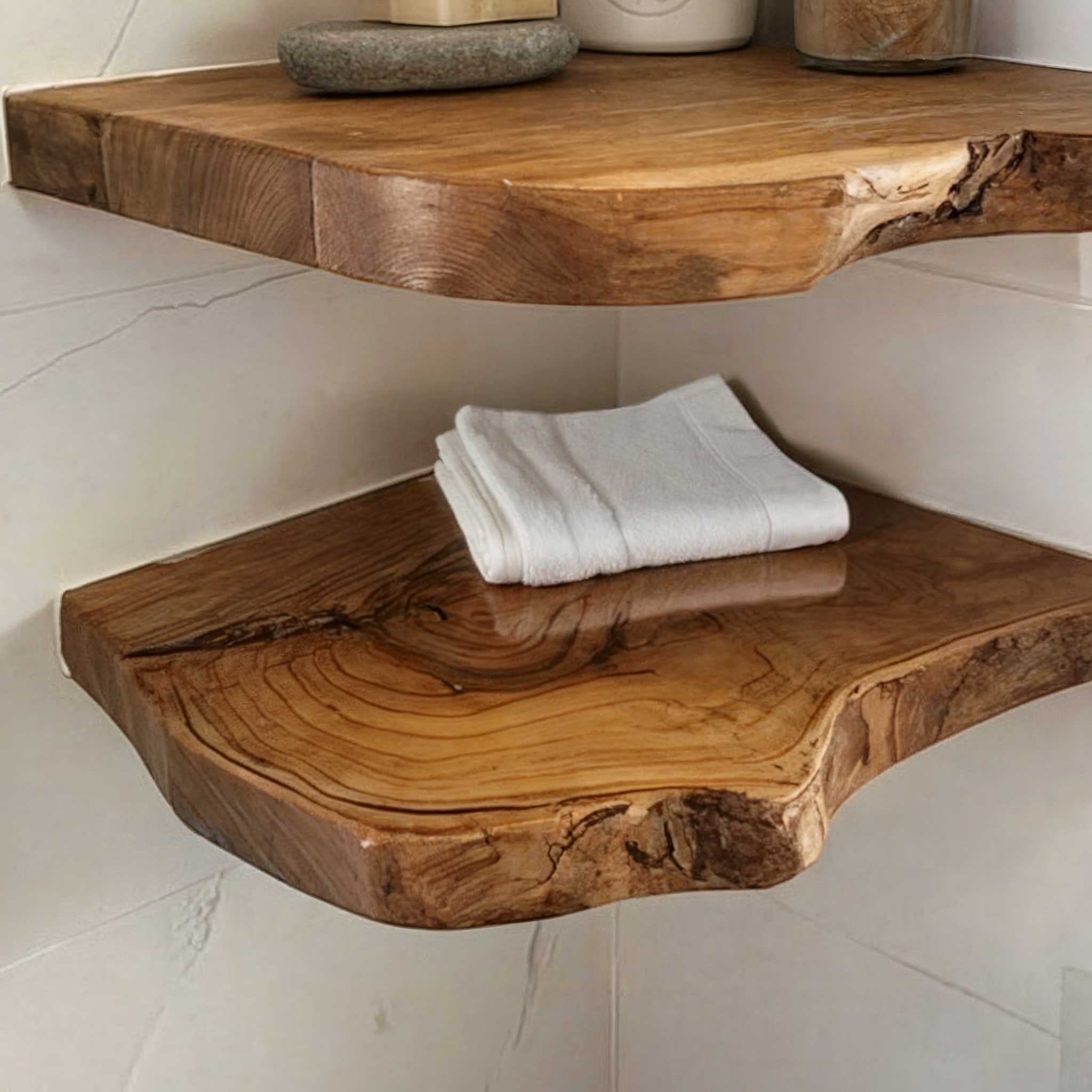 Rustic Teak Root Wood Corner Shelf: Floating Corner Shelves Decor