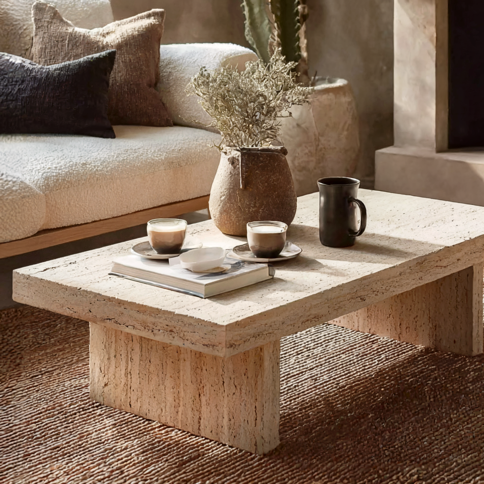 Rustic Handmade Wooden Coffee Table – Live Edge Solid Wood Trestle Farmhouse Rectangular End Table