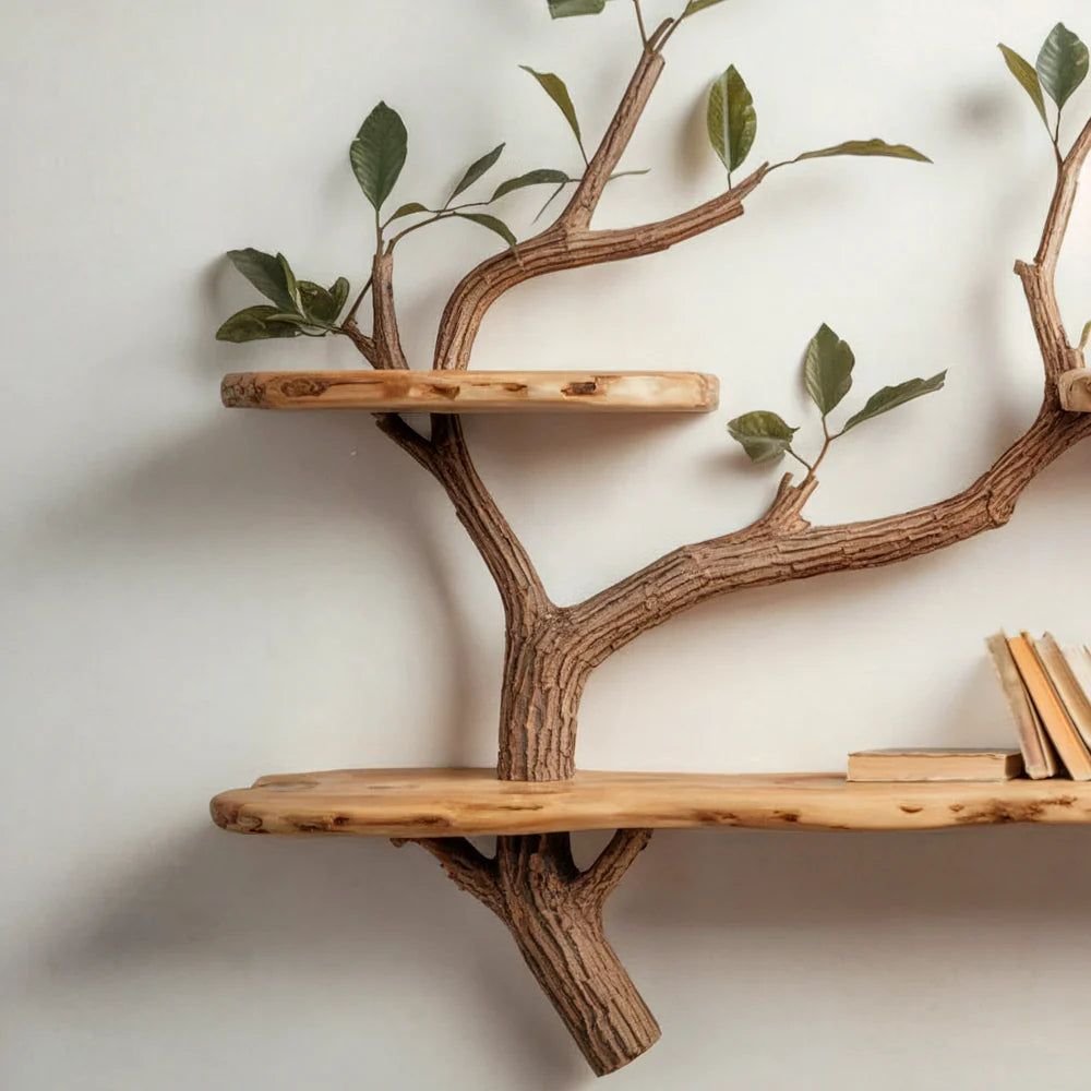 Wood Tree Bookshelves – Handmade Mahogany Floating Book Tree with Large Shelves