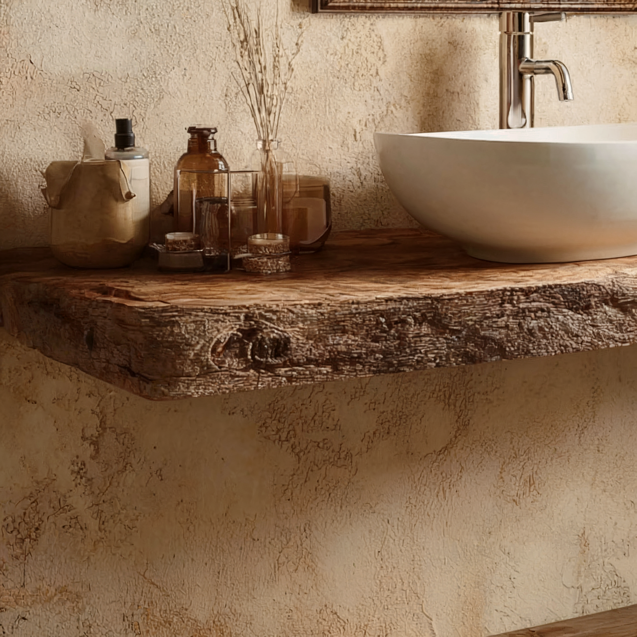 Rustic Vanity Corner Shelf – Handmade Live Edge Bathroom Shelf, Farmhouse Wall Mounted with Brackets