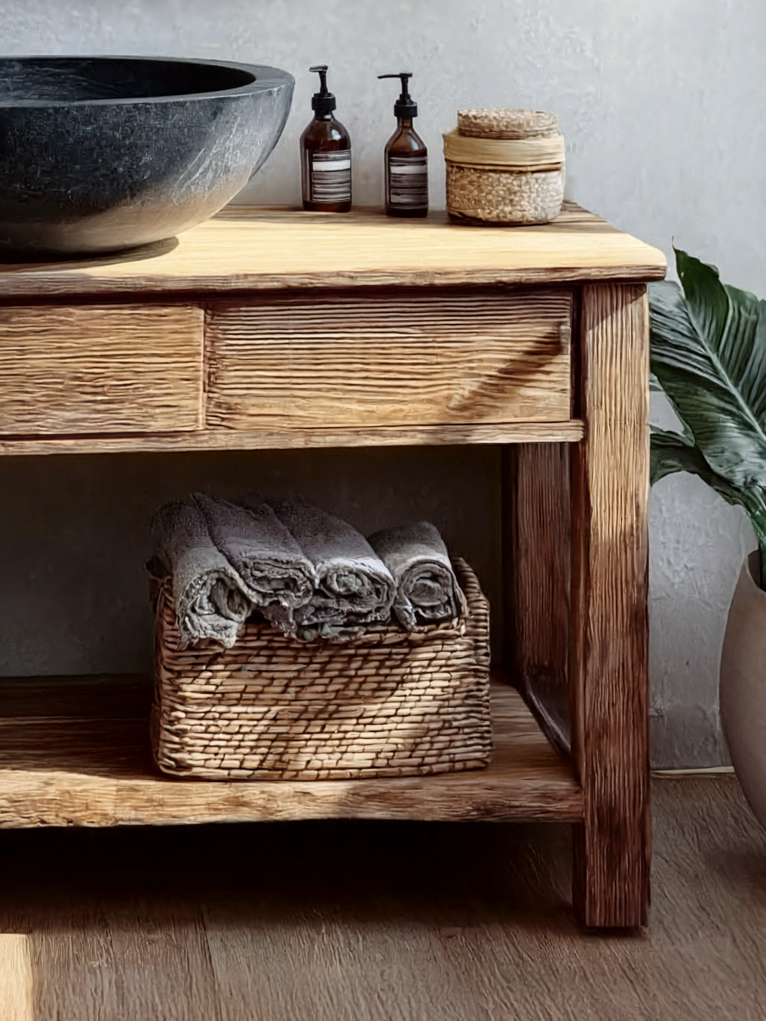 Wooden Rustic Handmade Bathroom Vanity – Live Edge Solid Wood Cabinet Sink Table Countertop