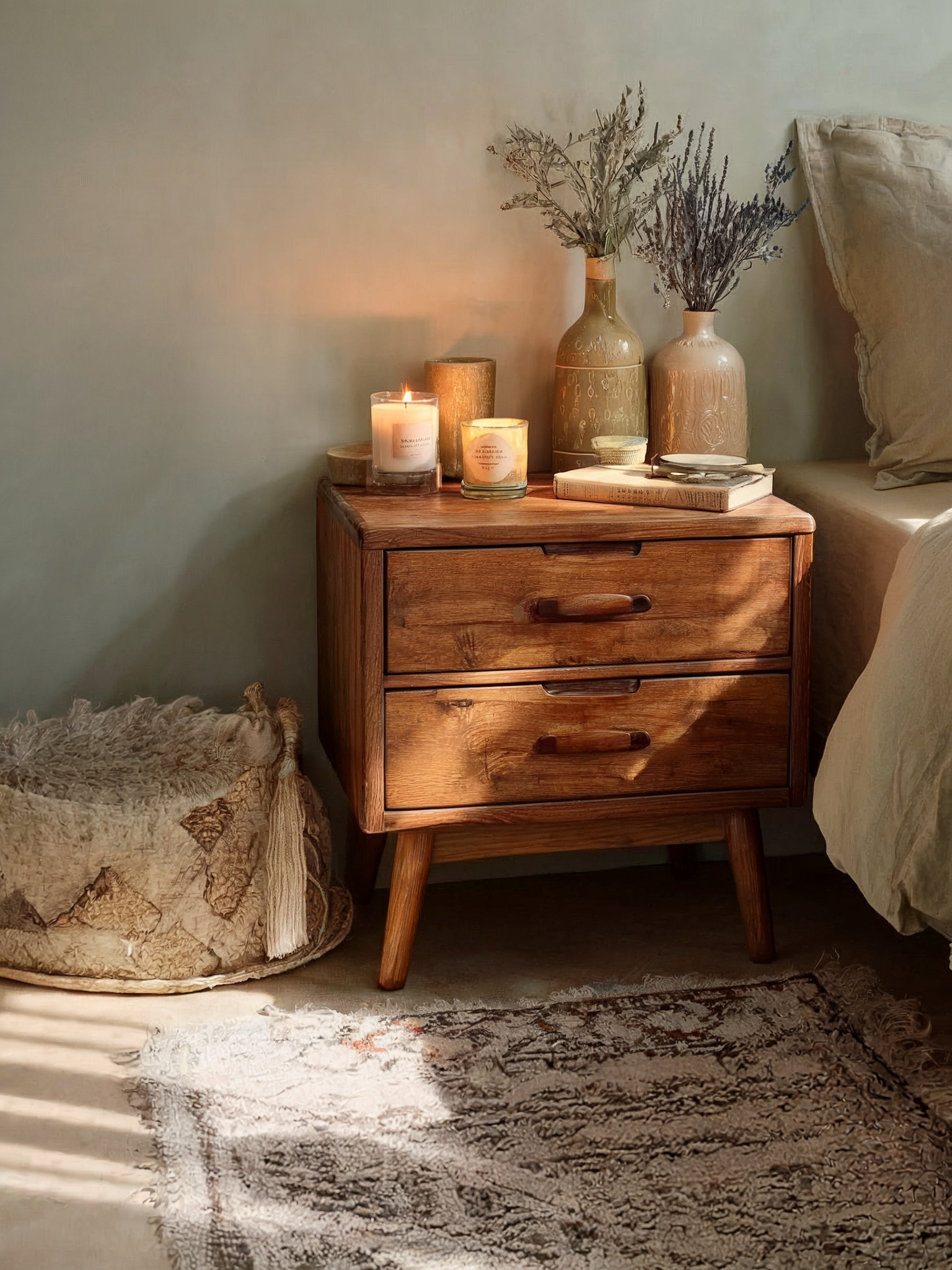 Movable Nightstand Table – 2 Tier Rolling End Table with Wheels for Sofa, Bed or Living Room