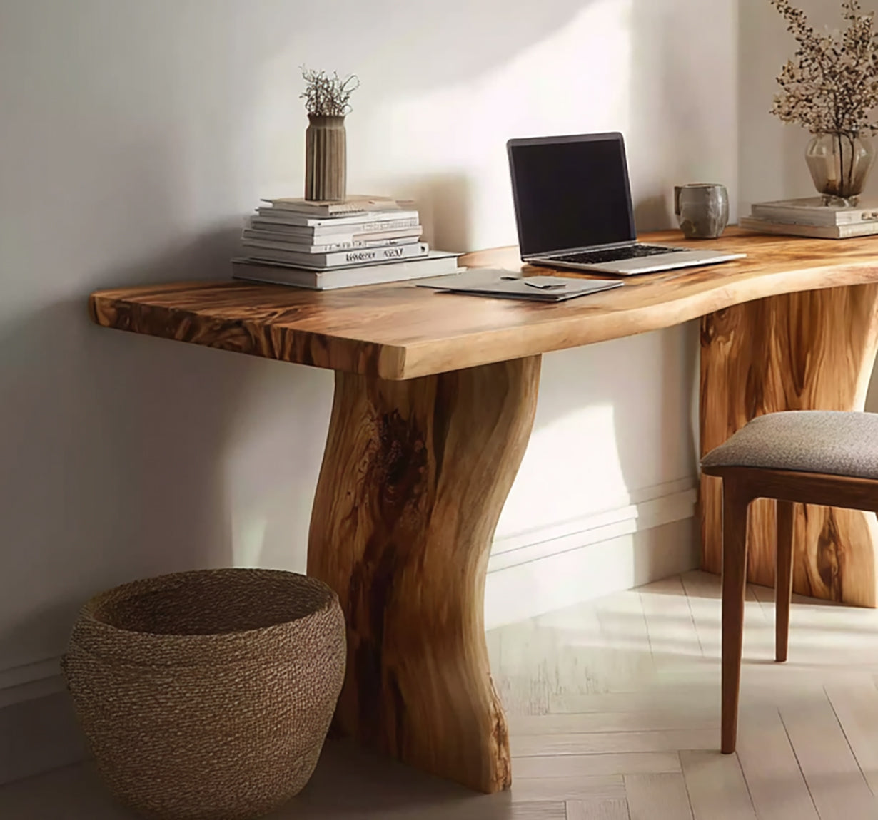 Live Edge Solid Wood Writing Desk – Handcrafted Natural Wood Home Office Table