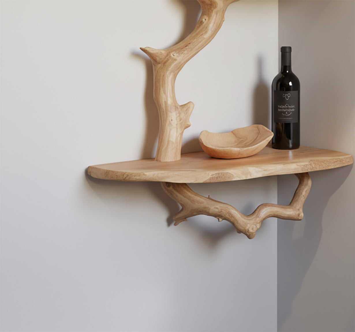 Floating Corner Tree Branch Bookshelf – Driftwood Wall Decor
