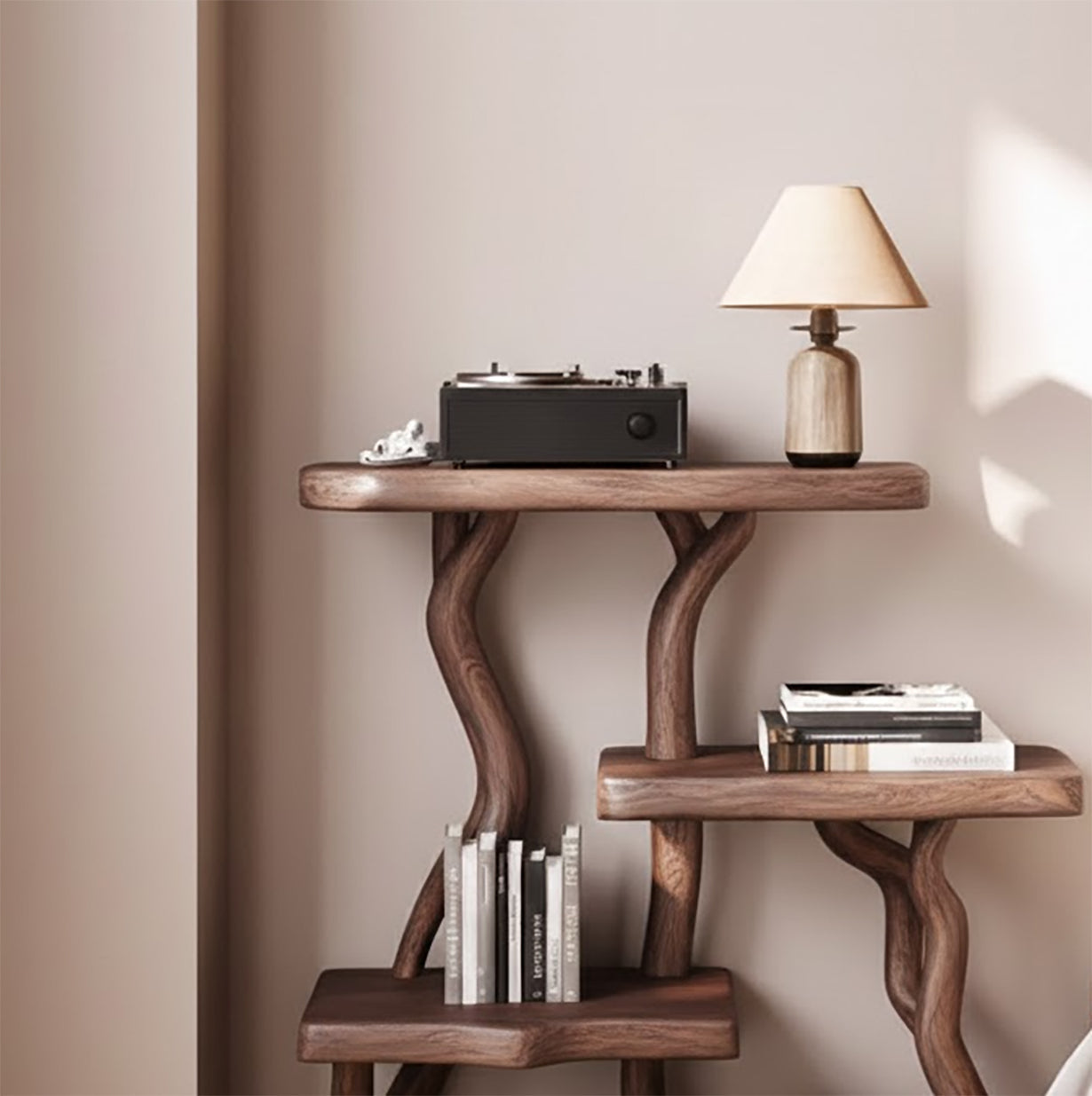 Natural Driftwood Bookcase Nightstand – Rustic Bedroom Furniture