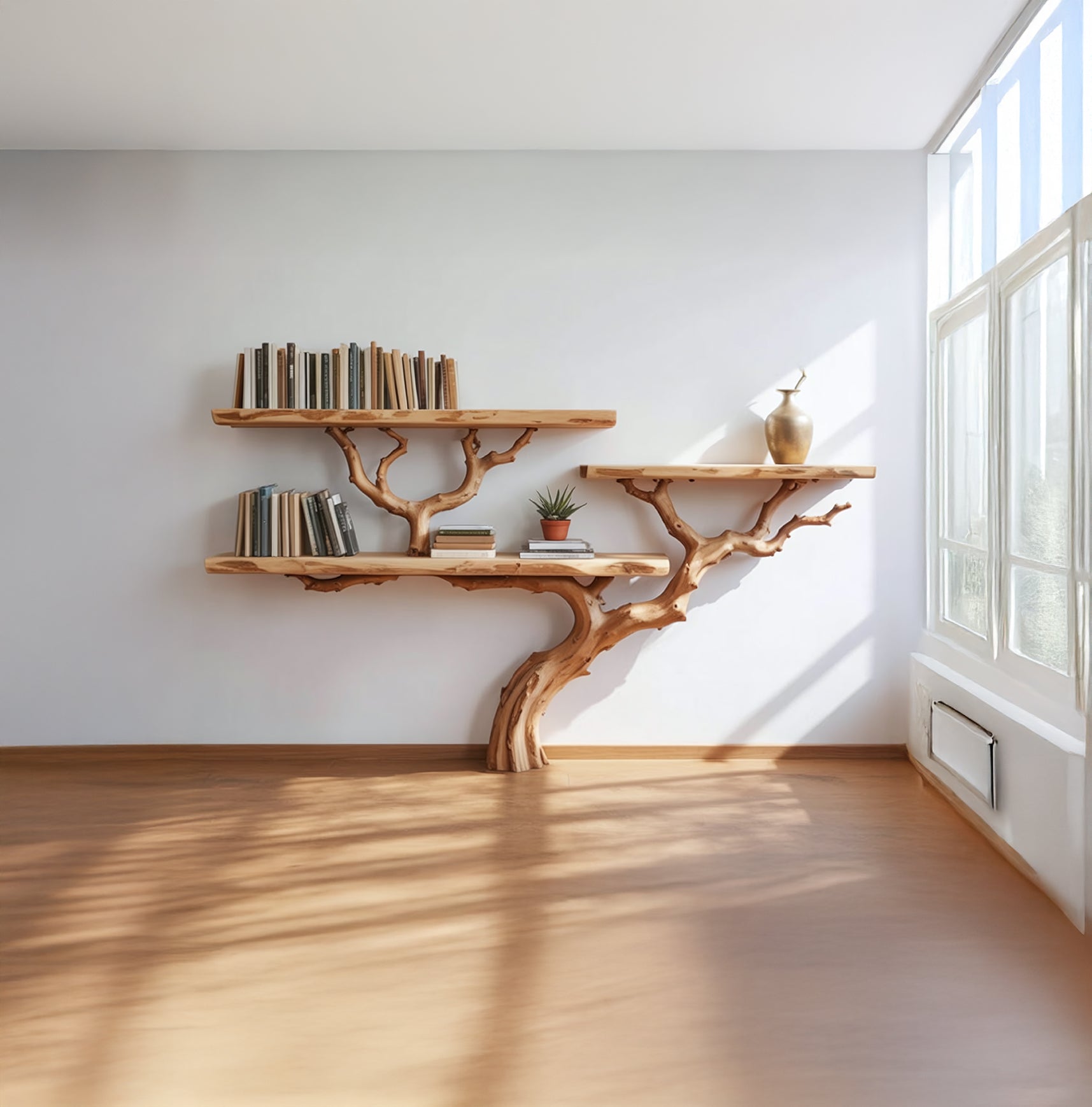 Tree Branch Floor Bookshelf – Solid Wood Live Edge Bookcase