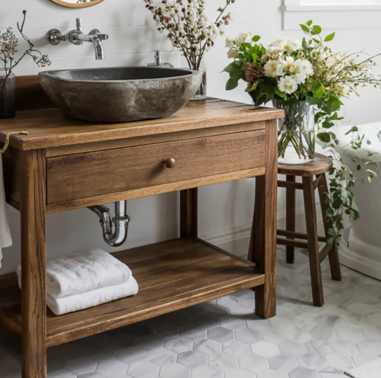 Rustic Bathroom Vanity – Handmade Farmhouse Wood Cabinet