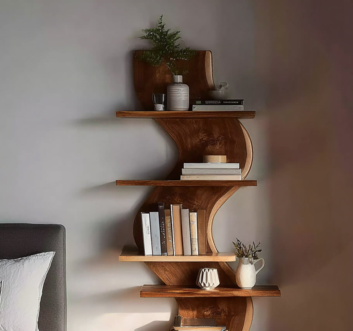 Modern Live Edge Floating Storage Shelf For Bedroom