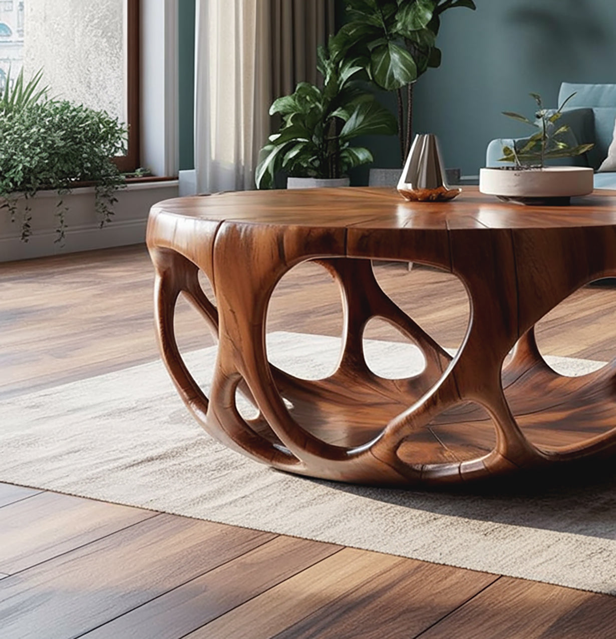 Live Edge Coffee Table – Solid Wood Rustic Farmhouse Round Table, Handmade Decor Gift