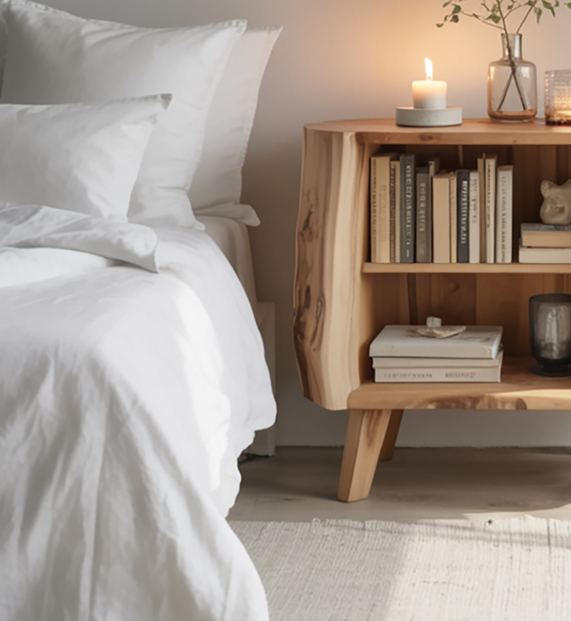 Farmhouse Nightstand for Bedroom – Rustic Natural Wood Bedside Table with Drawer