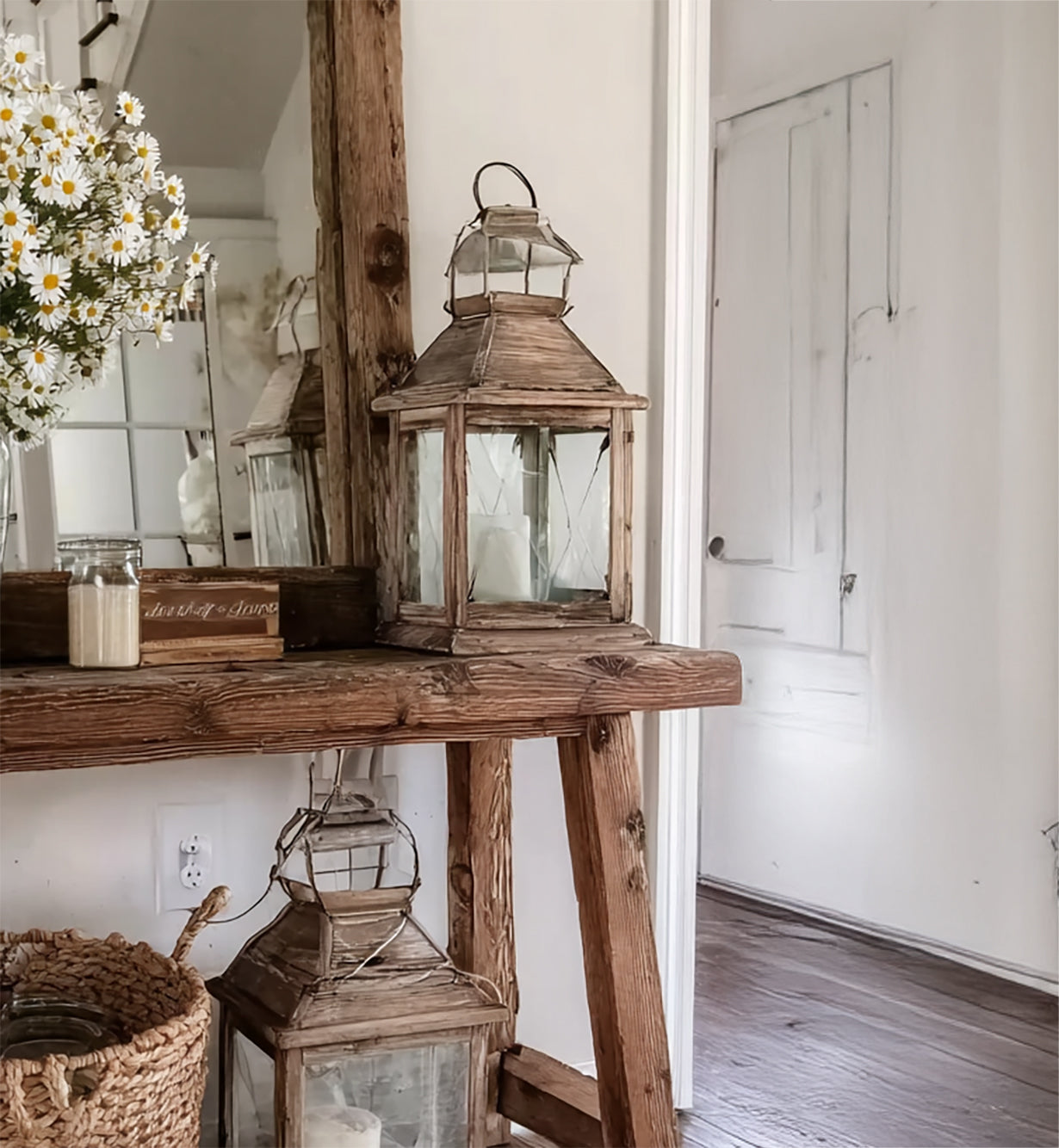 Rustic Farmhouse Console Table – Handmade Solid Wood Entryway Table with Natural Finish