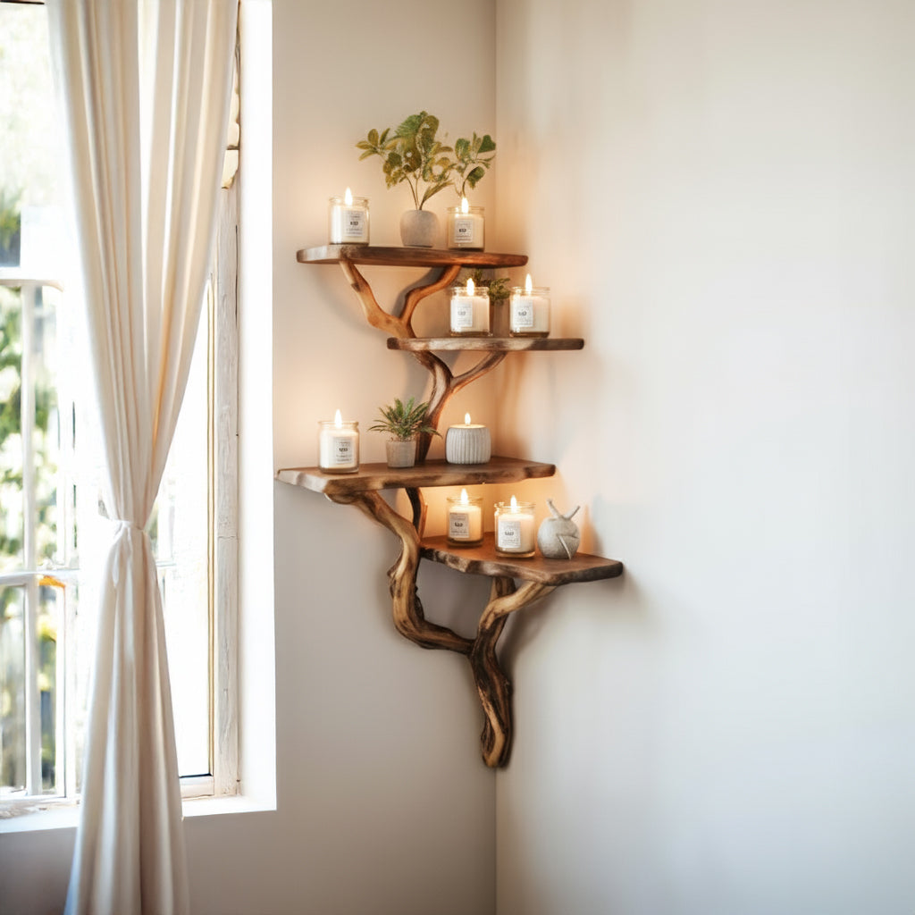 Solid Wood Floating Corner Shelf – Driftwood Branch Wall Shelf