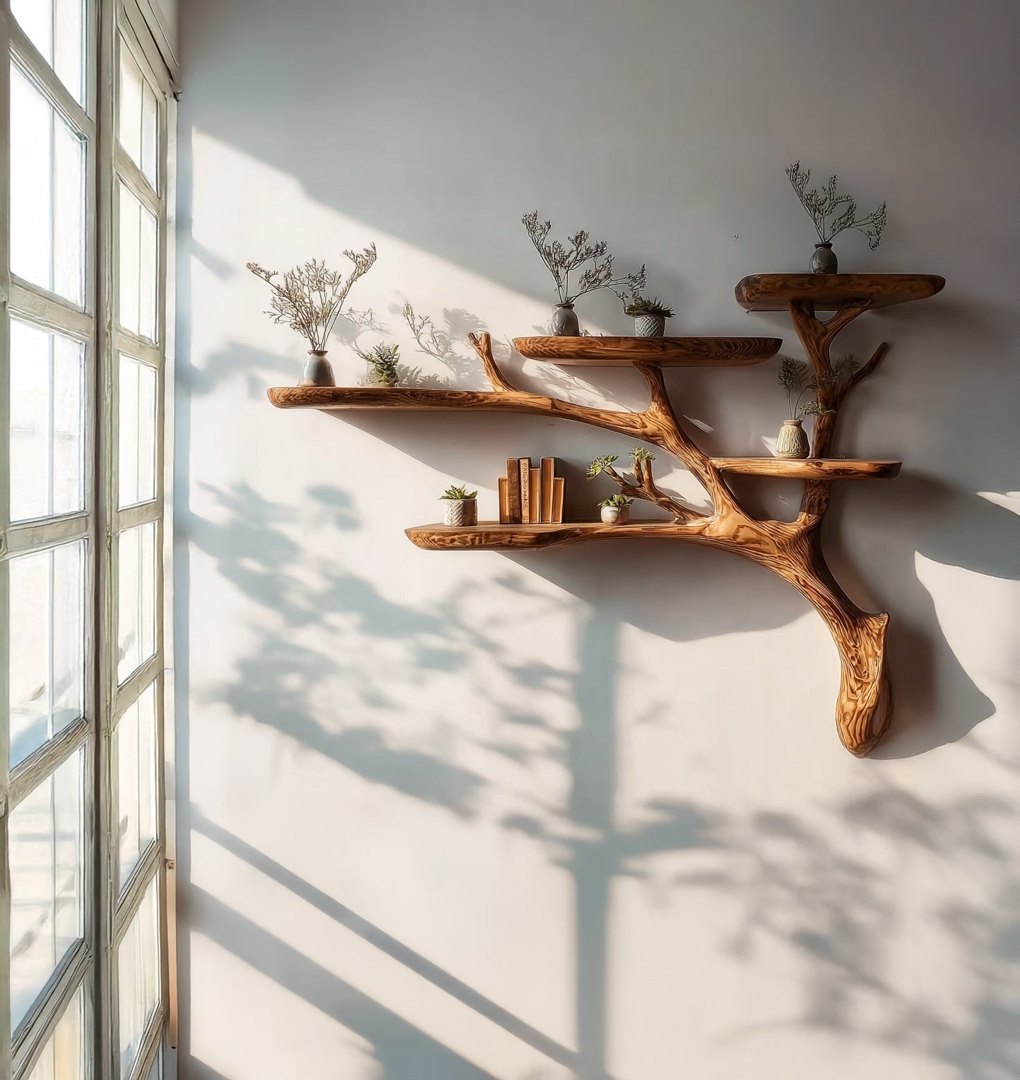 Driftwood Floating Shelf – Rustic Tree Branch Wall Art & Handmade Bookshelf